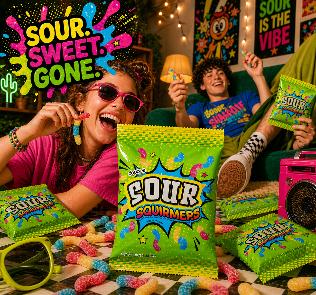 Dooboe Sour Gummy Worms Bulk Pack, 40 Individually Wrapped Snack Packs (30g Each), Full Size Sour Candy Variety for Kids & Adults, Party Favors, School Snacks, Piñata Candy
