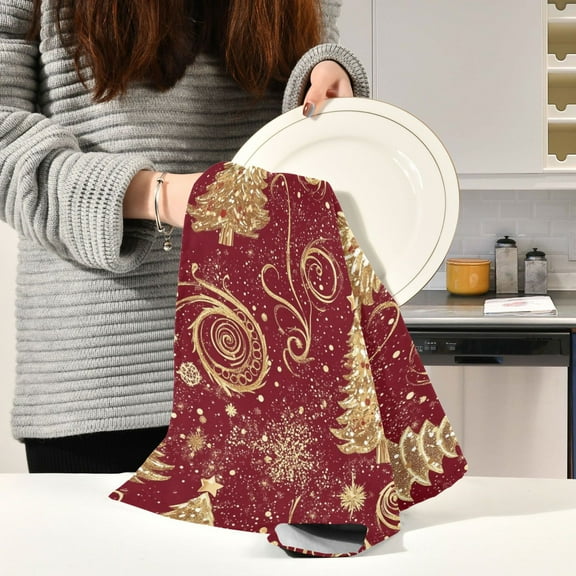 BZSMCE Kitchen Towels Creative Christmas Trees Painting Pattern Durable Kitchen Towel