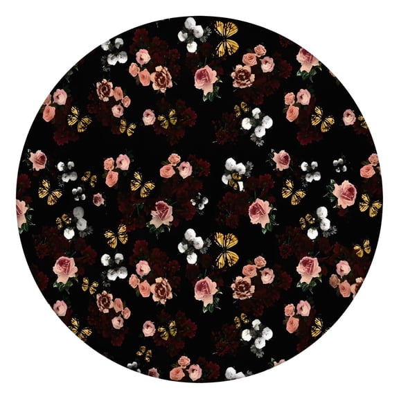 Pioneer Flower Floral Print Pattern Round Fitted Tablecloth with Elastic Edge,Dining Table Cover Waterproof,Outdoor Round Tablecloth for Camping,Dining,Indoor and Outdoor
