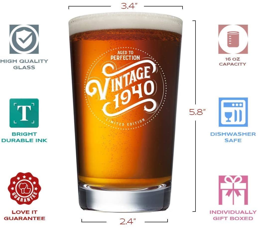 1940 80th Birthday Gifts For Men And Women Beer Glass 16 Oz Funny Vintage 80 Year Old Pint Glasses For Party Decorations Anniversary Gift Ideas For Dad Mom Husband Wife 1940 80th Birthday Gifts For Men And Women Beer Glass 16 Oz Funny Vintage 80 Year Old Pint Glasses For Party Decorations Anniversary Gift Ideas For Dad Mom Husband Wife
