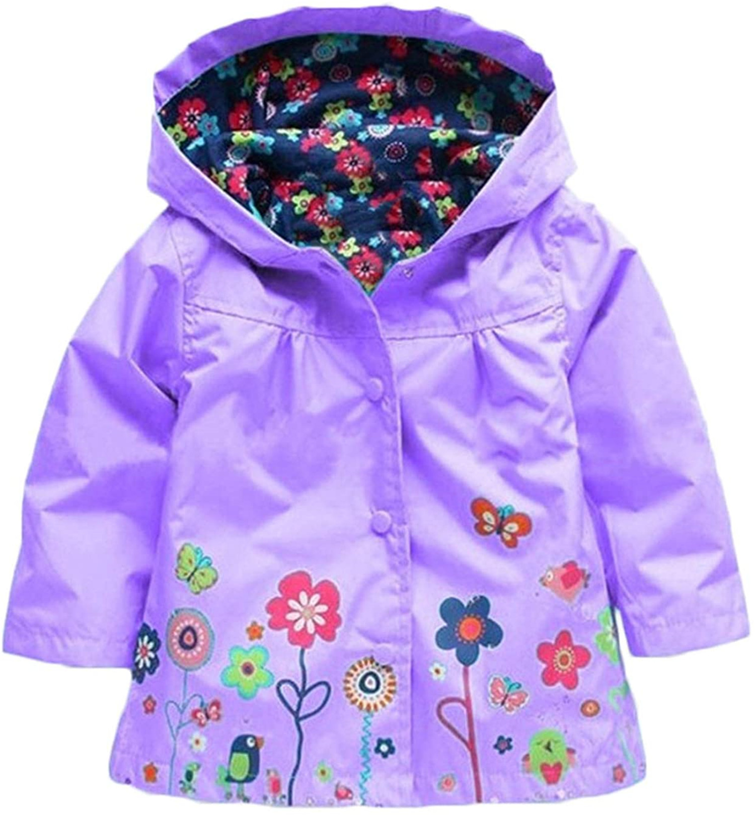 Kiapeise Kids Children Girl Flowers Hooded Waterproof Windproof Raincoat Jacket Outwear - image 3 of 4