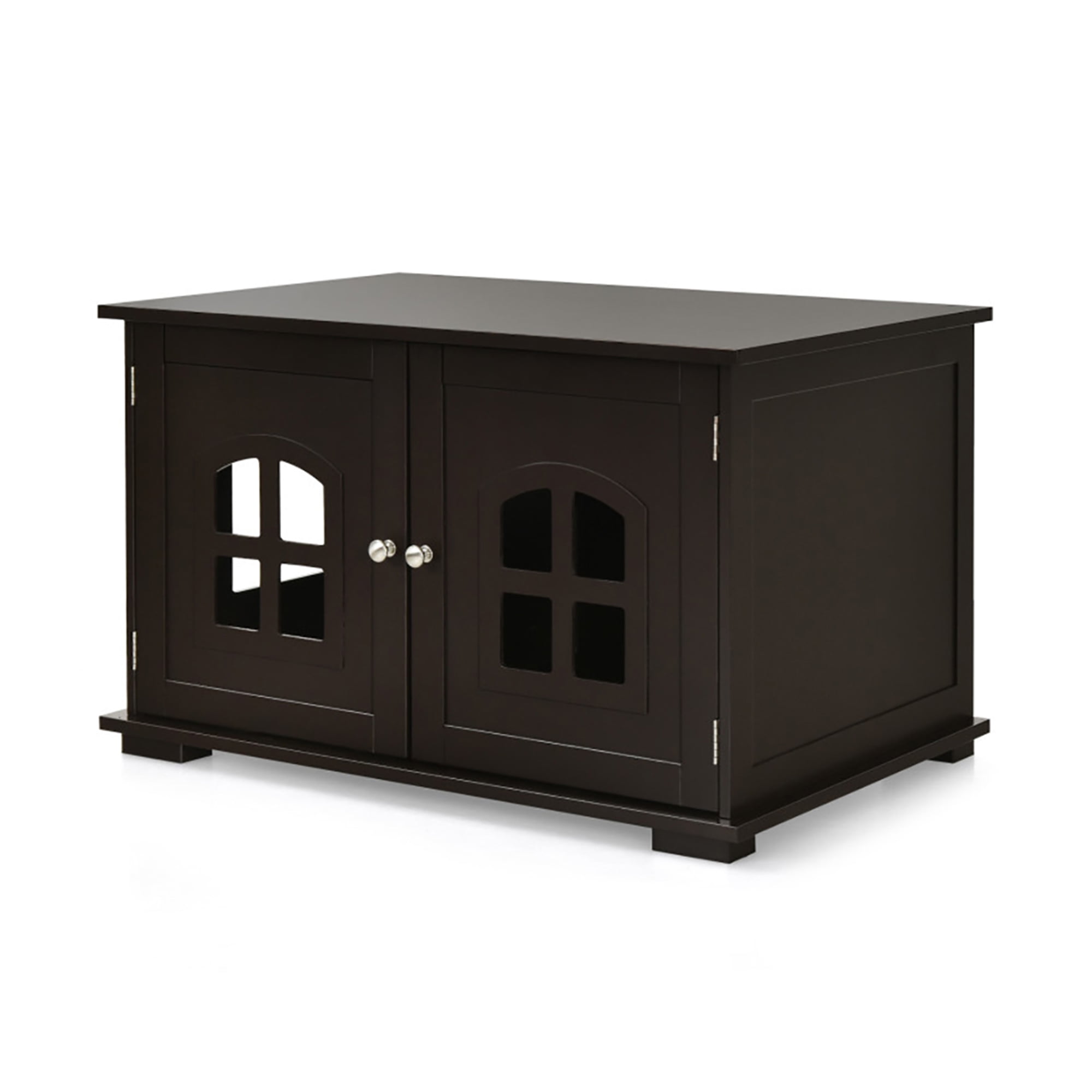 Kadyn 32" Large Wooden Cat Litter Box Enclosure Hidden Cat Washroom with Divider, Cat House Furniture, Brown