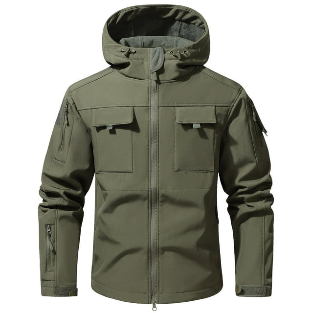 Lovzfmll Veste de Travail pour Homme à Capuche Coupe-Vent d'Extérieur à Fermeture Éclair Vert Armée, G