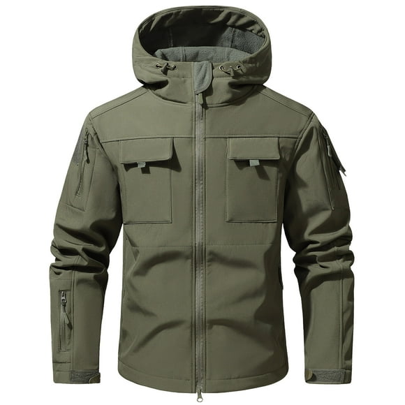 Lovzfmll Men's Workwear Jacket Hooded Windproof Outdoor Zip Up Army Green, M