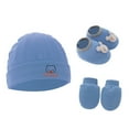 thumbnail image 2 of Wyobmus Newborn Babys Beanie Hat Scarves Shoes Set Cotton Bear Cuffed Beanie Gloves No Scratch Mittens Baby Shoes 3 Piece Set B-Blue*, 2 of 3