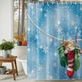 thumbnail image 3 of Shower Curtain 36"W x 78"L Christmas Cartoon Cat Xmas Sock Snowflake Blue Background Fabric Shower Curtains Set with Hooks Water Repellent Bathroom Curtains Machine Washable Bathroom Accessories, 3 of 9