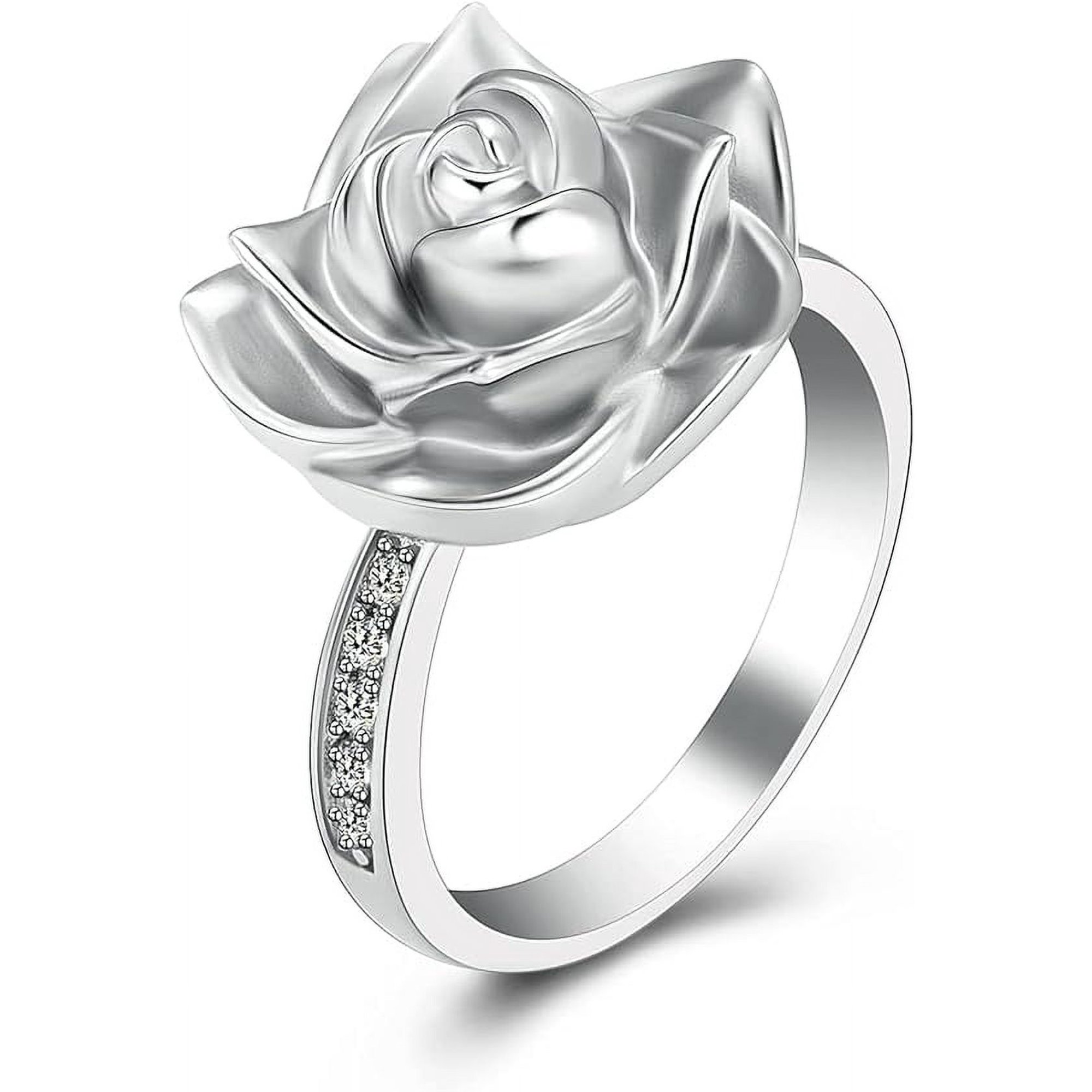 Rose Flower Cremation Jewelry Urn Ring for Ashes Funeral Keepsake Urn Ring Finger Rose Flower Cremation Urn Ring Memorial Ring with Fill Kit NO.6-NO.10