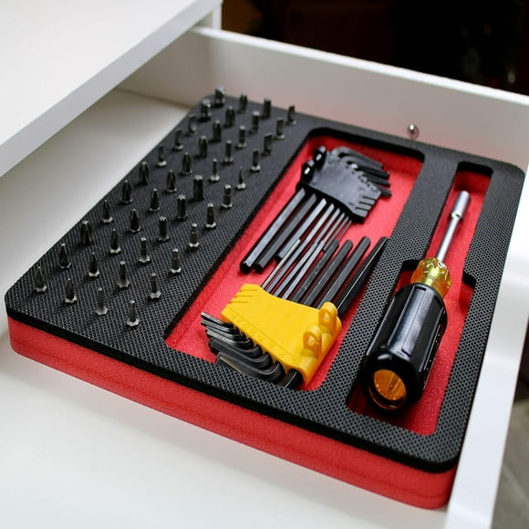 UTAH-Tool Drawer Organizer Bit Driver Holder Insert Red Black Durable Foam Tray Holds Socketed Screwdrivers Up To 10 Inches Long and 44 Bits Fits Craftsman Husky Kobalt Milwaukee Many Others