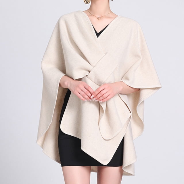 DPTALR Womens Comfort Solid Color Temperament Solid Color Woolen Cape Cape Jacket