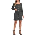 thumbnail image 2 of Vestido de tweed para mujer Inspire Chic, de manga larga, escote cuadrado, largo hasta la rodilla, talla XS, color negro, 2 of 6
