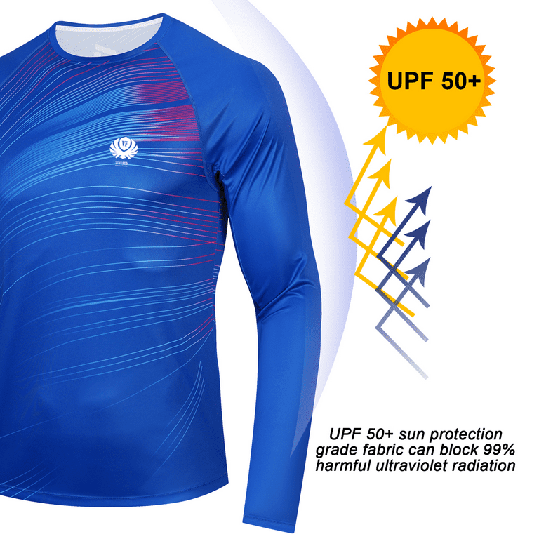 Voofly UV Shirts for Men Long Sleeve UPF50 Sun Protection Rash Guard Shirt  for Men Hiking Fishing Swimming Blue S