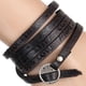 thumbnail image 2 of Pulsera ancha de cuero PU, joyería punk, regalos, pulsera ajustable vintage de moda. Negro, 2 of 9