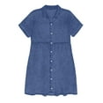 thumbnail image 3 of Women's Denim Mini Dress Casual Short Sleeve Lapel Button Dress High Waisted A-Line Short Dresses, 3 of 7