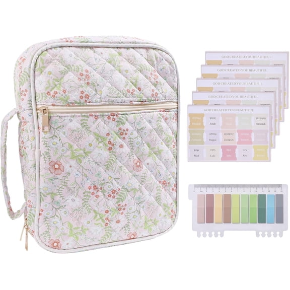 Various Floral Bible Cover Case for Women Bible Tote Bags Organizer Quilted Carrying Case with Tags and Stickers Bible Study Supplies Multi-color