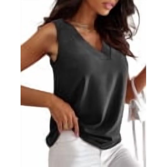 ANRABESS Women's Textured V Neck Tank Top Summer Work Office Blouses Sleeveless Loose Dressy Tunic Shirts Business Casual Outfits Black L