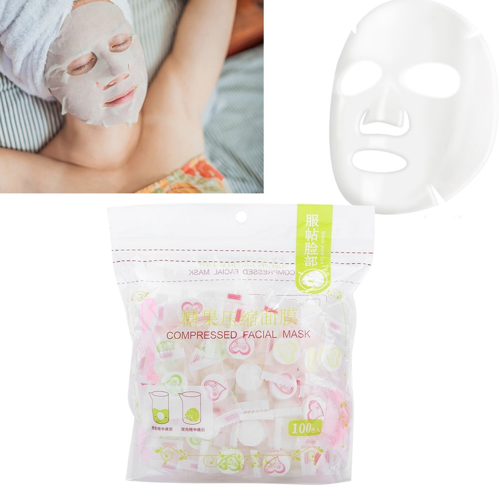 Tebru 100pcs Cotton Fabric Compressed Facial Face Mask Paper DIY Skin