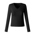 thumbnail image 4 of Arlun,Women's V Neck Plain T Shirts Trendy Plus Size Soft Comfortable Lightweight Tshirts Fall Womens Long Sleeve Slim Fit Basic Pullover Tops 2025 Black L, 4 of 4