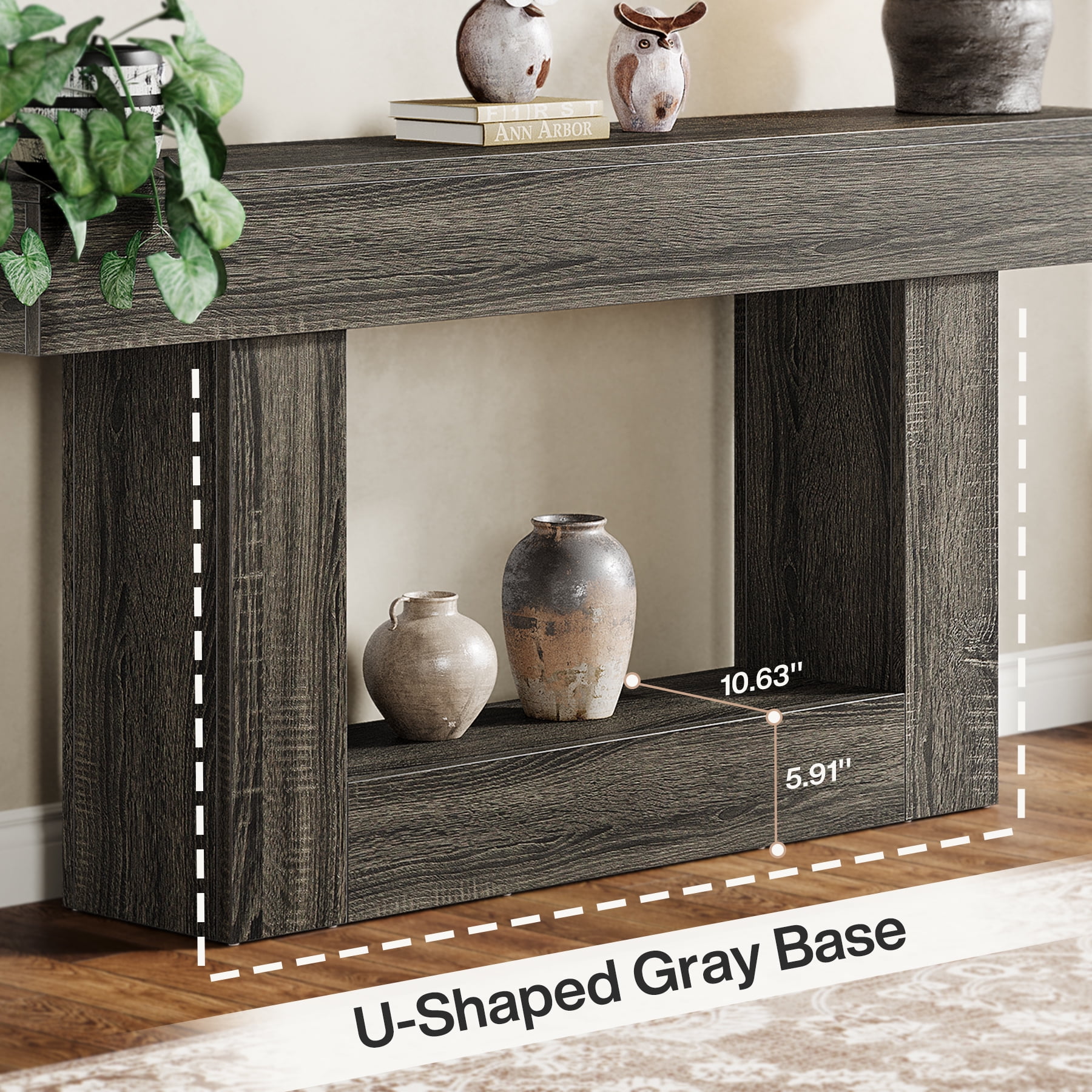Tribesigns 63" Console Table, Farmhouse 2-Tier Entryway Table with U-Shaped Base