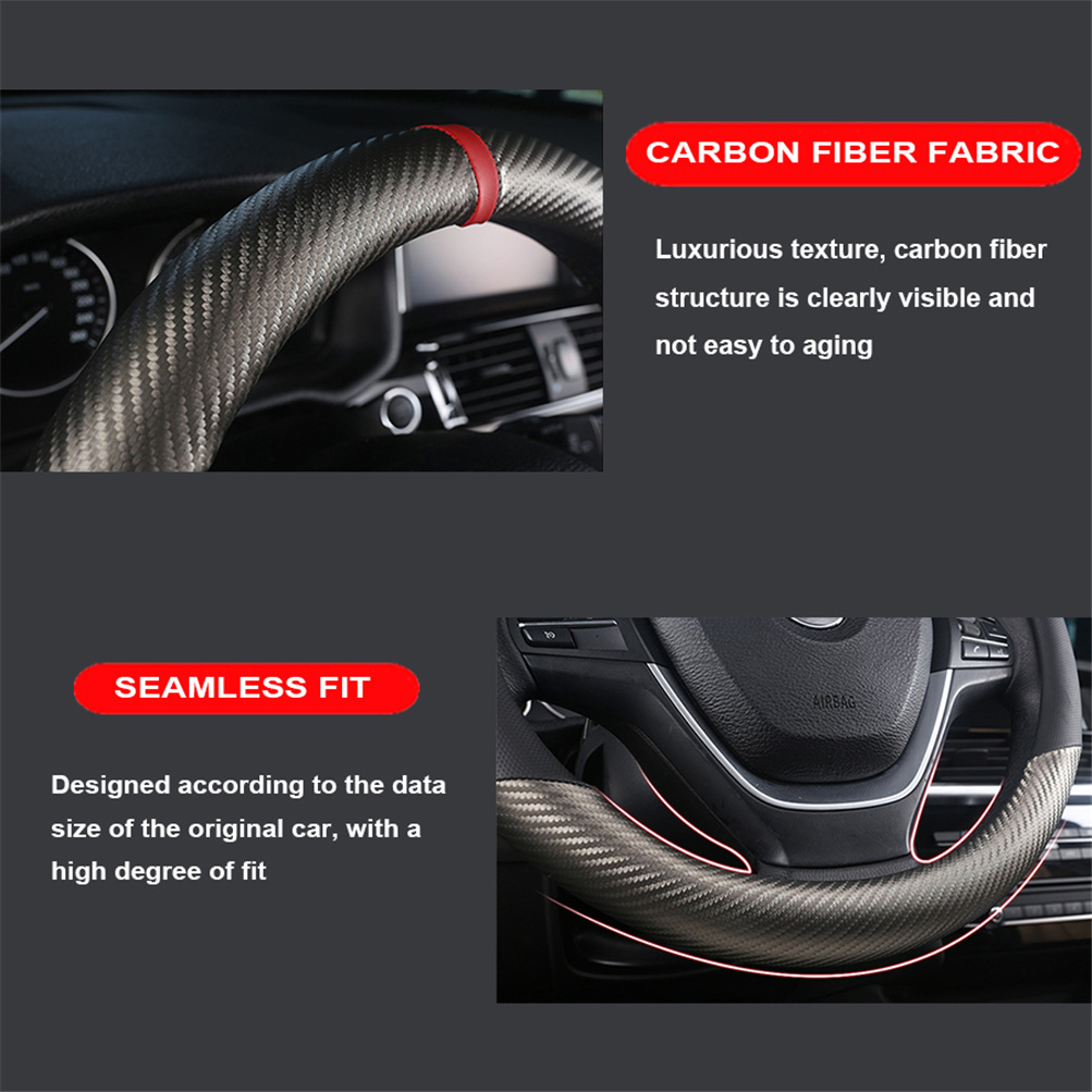XUKEY Carbon Fiber Leather Steering Wheel Cover, Black photo 8