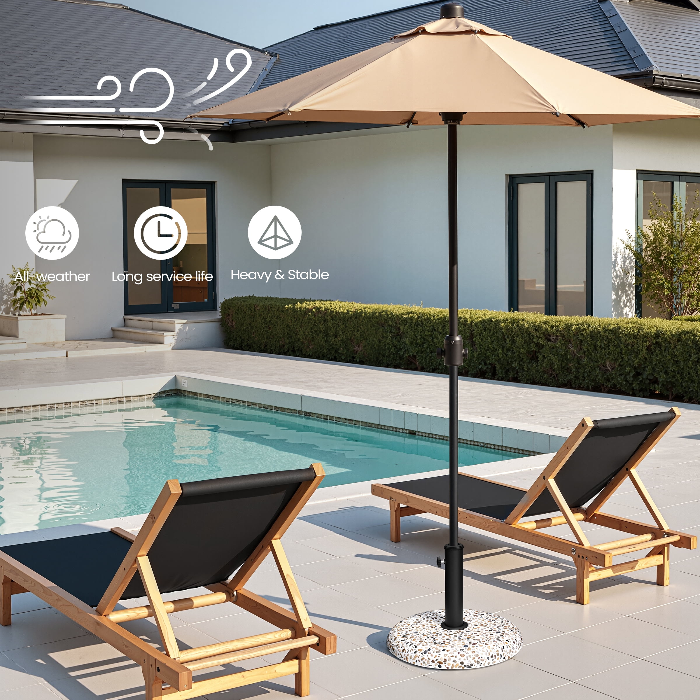 Pellebant Patio Umbrella Base, 45lbs, Round Cobblestone Concrete Base, Heavy Duty Market Umbrella Stand for Outdoor, Lawn, Deck, Poolside