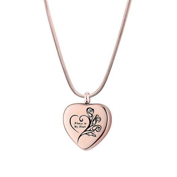 Rose Gold "Always in My Heart" Cremation Urn Necklace for Ashes Container Cremation Jewelry Memorial Keepsake with FREE Funnel Kit and Velvet Jewelry Box