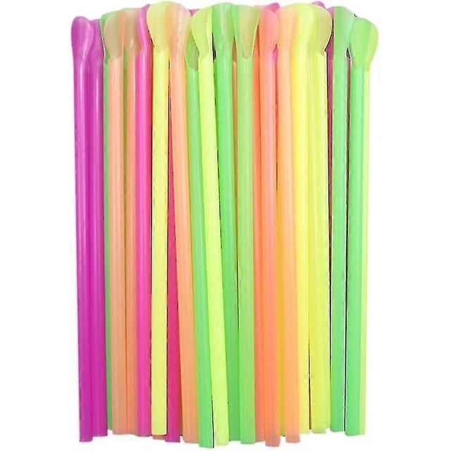 100pcs Straws, Spoon Scoop Straws For Smoothies Slushies Ice Cones Snow Cones Juice Milkshakes-hy
