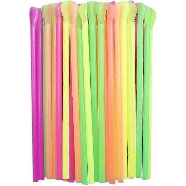 100pcs Straws, Spoon Scoop Straws For Smoothies Slushies Ice Cones Snow Cones Juice Milkshakes-hy