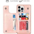 thumbnail image 3 of Fit iPhone 13 Pro Max Wallet Case with RFID Blocking Card Holder,PU Leather Double Magnetic Buttons Stand Flip Wrist Lanyard Strap Back Cover for iPhone 13 Pro Max 6.7",Mandala Print Rosegold, 3 of 14