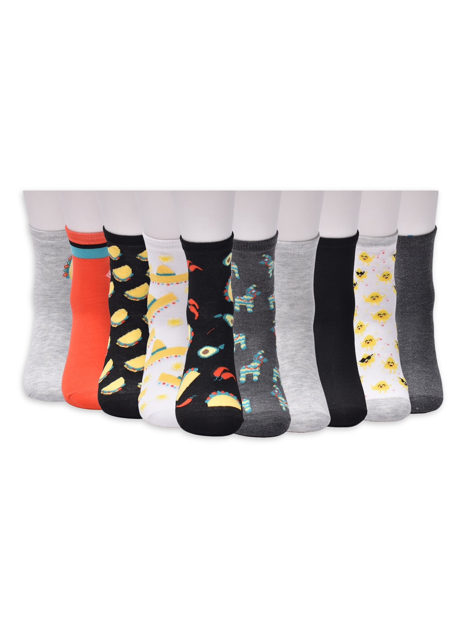 No Boundaries Women's Graphic Shortie Crew Socks, 10-Pack, Shoe Size 4-10