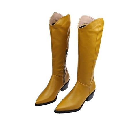 

Zedker Shoes Heels For Women Women S Shoes Pointed Toe Mid-Heel High-Top Knight Boots Imitation Leather Boots Chunky Boots For Women