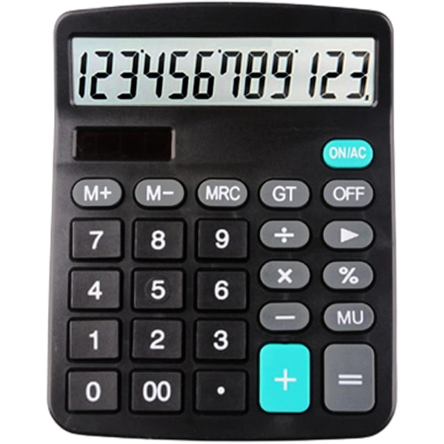 Calculadora de oficina básica: calculadoras de batería solar dual de 12 dígitos con pantalla LCD grande, calculadora de oficina con botones grandes