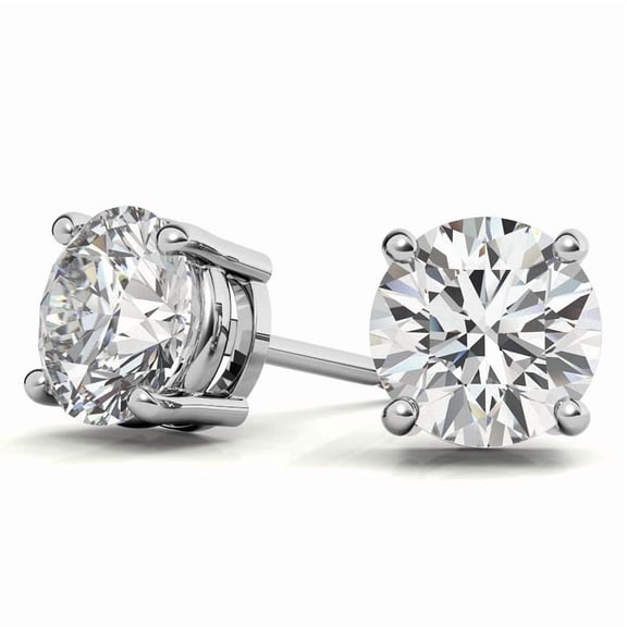 14k White Gold 1/2 Ct Solitaire Created White Diamond Stud Earrings (K-L, I2-I3) Plated by Paris Jewelry