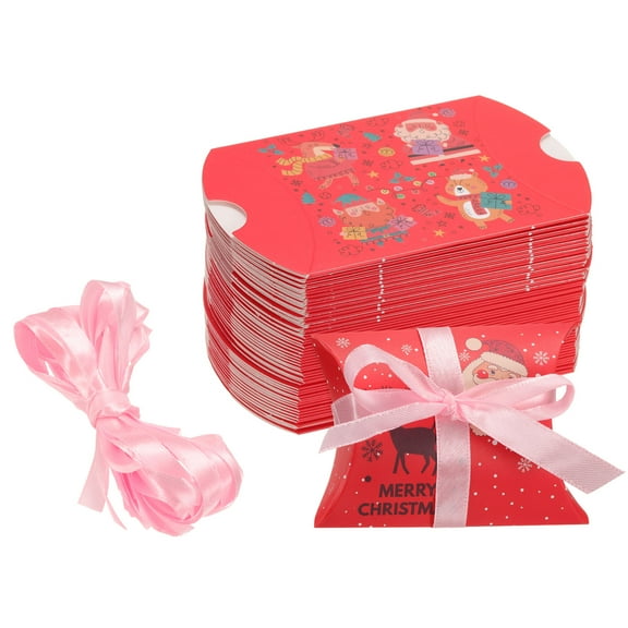 50Pcs Pillow Boxes 3.5 x 2.8 x 1 Inch Gift Boxes, Presents Paper Candy Favor Boxes with Pattern, Red