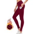 thumbnail image 1 of Leggings térmicos con forro polar para mujer, suaves, elásticos, cálidos, para invierno, para mujer, pantalones de yoga con cintura alta y control del abdomen, con bolsillos, XL, rojo, 1 of 4