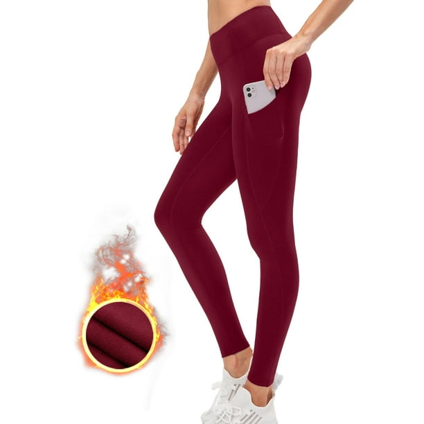 Fleece Lined Thermal Leggings Women Soft Elastic Winter Warm Gym Leggings for Women High Waisted Tummy Control Yoga Pants with Pockets XXL red Walmart