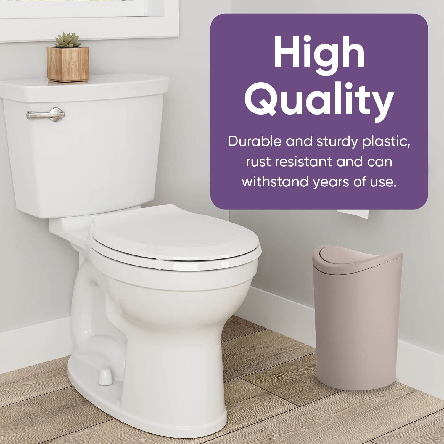 Superio Small Modern Trash Can with Lid 6 Liter taupe,