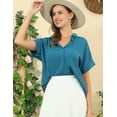 thumbnail image 2 of Doublju Womens Johnny Collar Rolled Short Sleeve Blouse With Plus Size, 2 of 4