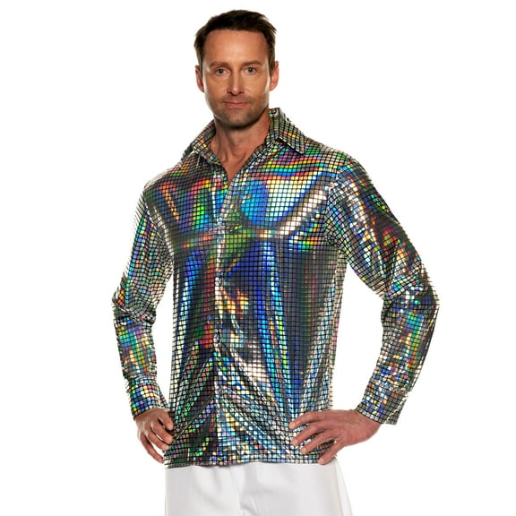 UNDERWRAPS Men's Hologram Disco Shirt - 70s Outfits For Men, Rave Costume, Disco Party Shirt, Festival Outfits, Halloween Cosplay Costume