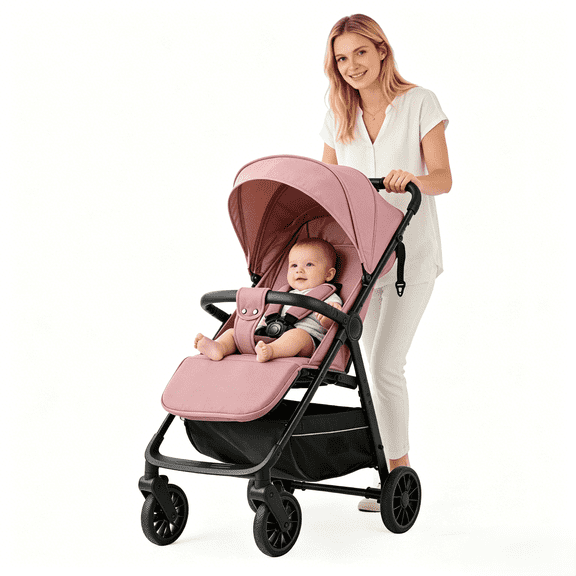 Baby Stroller Lightweight Travel Baby Pushchair & Pram for Newborns and Toddlers with Cup Holder and Mosquito Net,Thickened frame,Unisex,PINK(10.2lb)