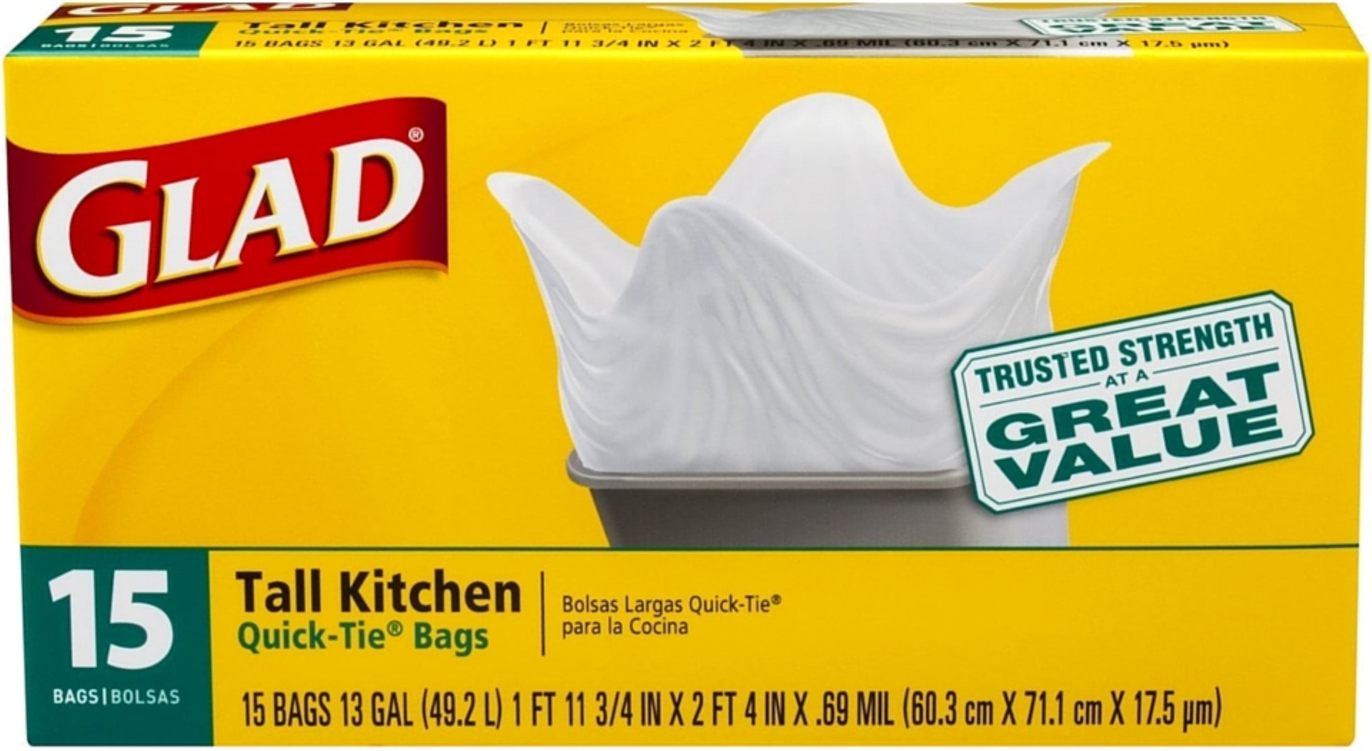Buy Glad Quick Tie Tall Kitchen Bags, 13 Gallons, White 15 ea Online in