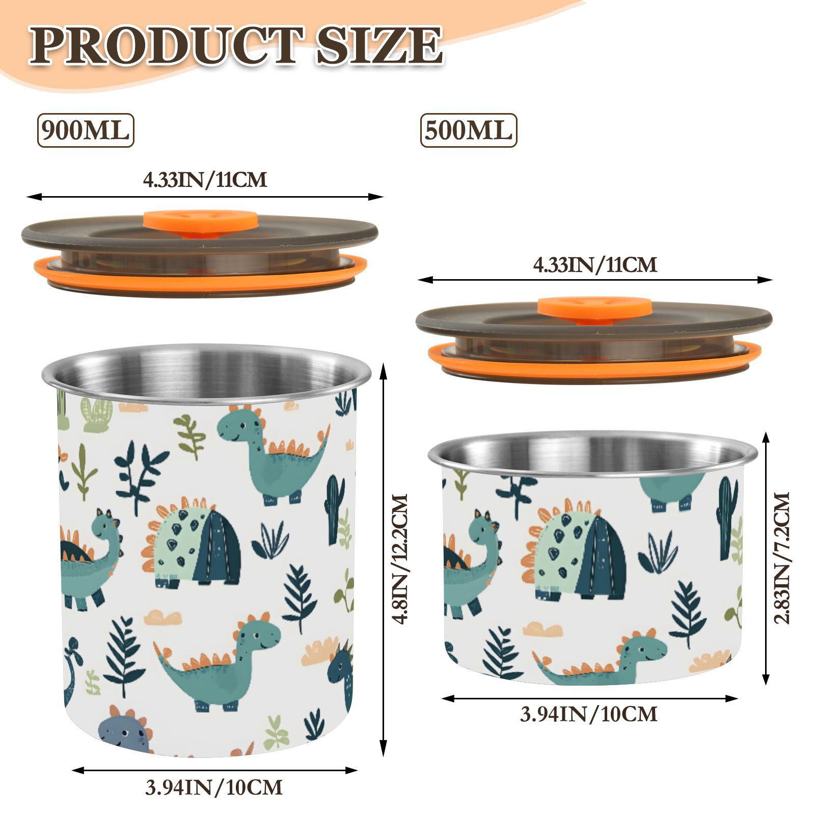Cactus Dinosaur Dino Airtight Coffee Bean Canister 30oz Food Storage Containers with Lids For Gournd, Tea, Sugar, Flour, Rice, Cereal, Candy Cookie Jar