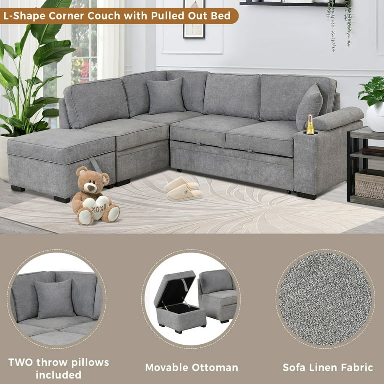 L shaped couch with cheap pull out ottoman