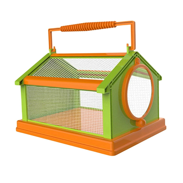 Folding Butterfly Habitat Cage Kids Critter Outdoor Breathable Caterpillars  , Green Orange