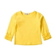 thumbnail image 2 of Faithtur Toddler Baby Girl Long Sleeve T-shirt Crew Neck Cotton Ruffles Solid Color Tops for Spring and Autumn, 2 of 10