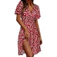 thumbnail image 2 of Tqcoqu Women's Summer Dresses V-Neck Wrap Casual Dress Short Sleeve Floral Party Dresses,Red,Women's S-XL, 2 of 5