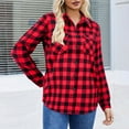 thumbnail image 4 of Womens Button Down Shirt Plaid Fashion Casual Fall Shirts Dressy Long Sleeve Lightweight Shacket with Pockets Red L, 4 of 6