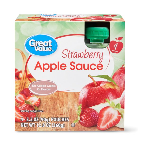 Great Value Applesauce Pouches, Strawberry, 3.2 Oz, 4 Count Walmart