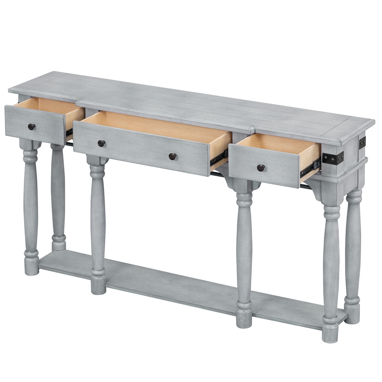 Kepooman 60" Narrow Sofa Entryway Table, Console Table with Storage Drawers and Bottom Shelf for Living Room, Antique Gray Kepooman 60" Narrow Sofa Entryway Table, Console Table with Storage Drawers and Bottom Shelf for Living Room, Antique Gray