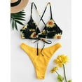 thumbnail image 4 of Zaful for Women Sunflower Print Lace-up Crisscross Bikini Set Black M, 4 of 7