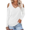 thumbnail image 2 of MEICHEN Spring and Summer Women's Clothing Color Cotton Fashion Solid Color Strapless Long Sleeved T Shirt, 2 of 6